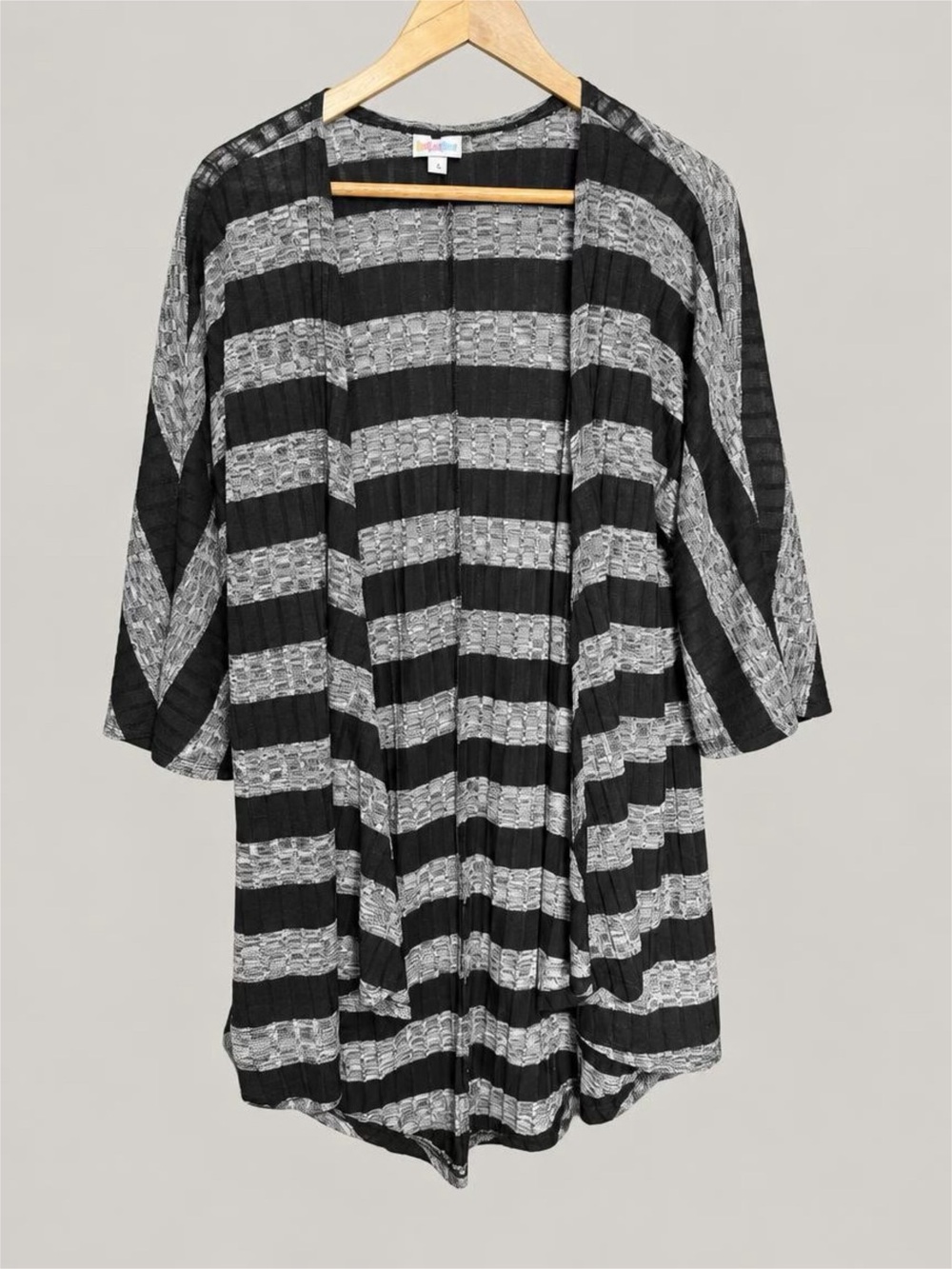 LuLaRoe Black and Gray Striped Open-Front Swim Cover-Up - S